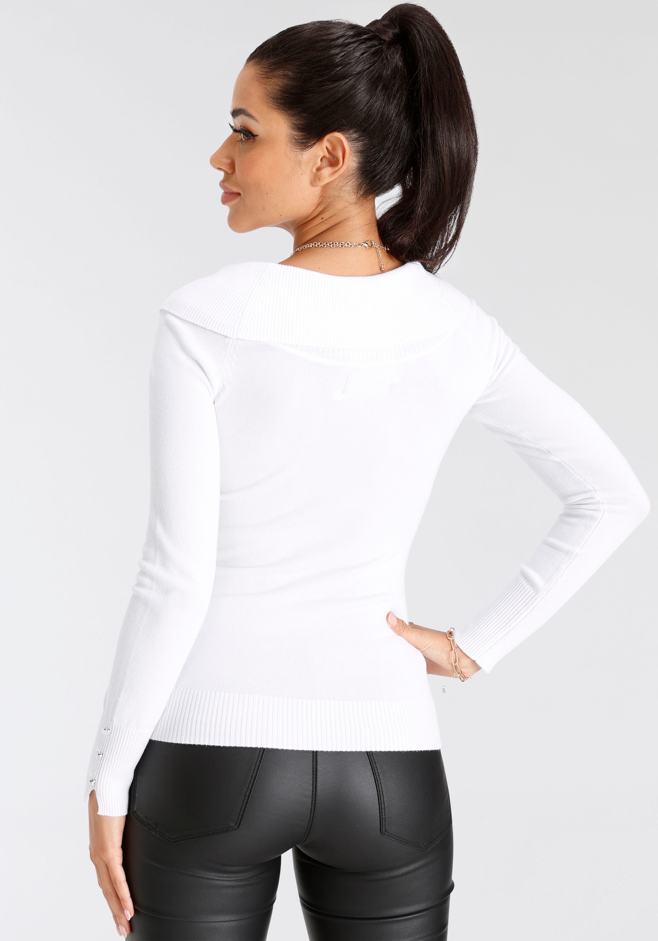 Melrose Carmenpullover , mit Zierknöpfen in femininem Schnitt
