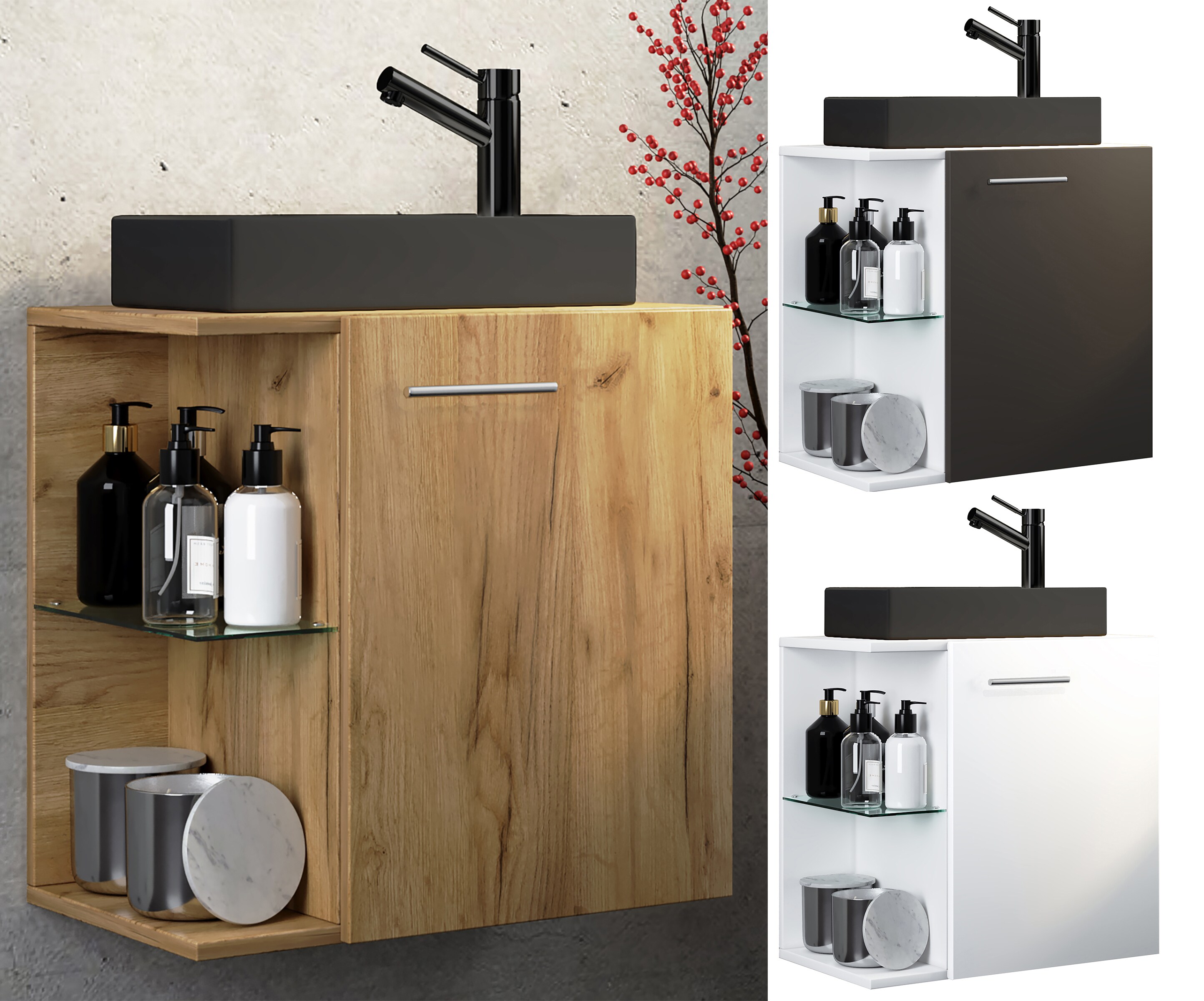 VCM 2-tlg Badmöbel Set Gäste WC Gästebad Waschplatz Waschtisch klein schmal Hausa-BL