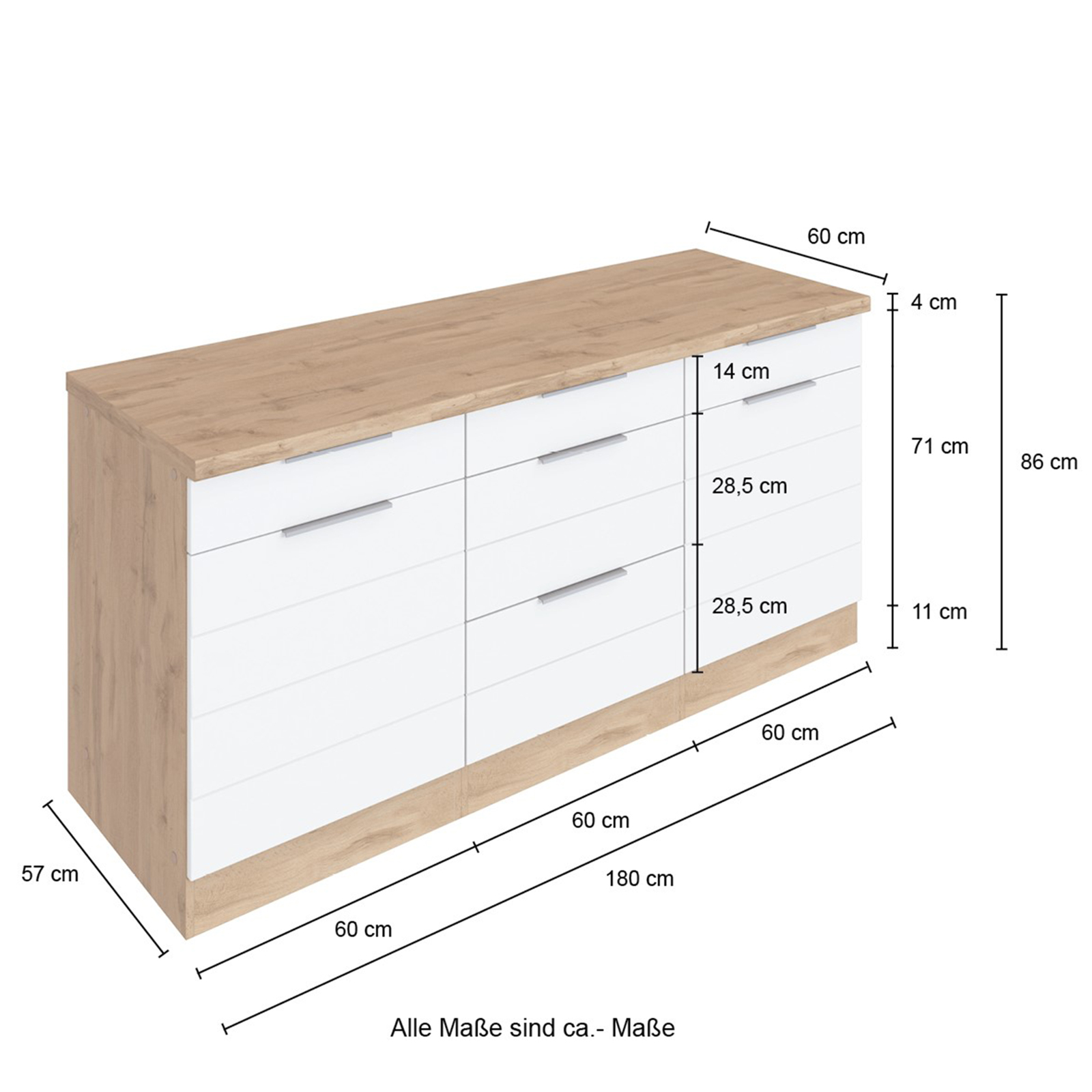 Unterschrank FLORENZ - Wotaneiche-grau matt - 180 cm