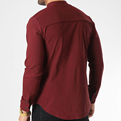 Chemise Manches Longues Col Mao Bordeaux