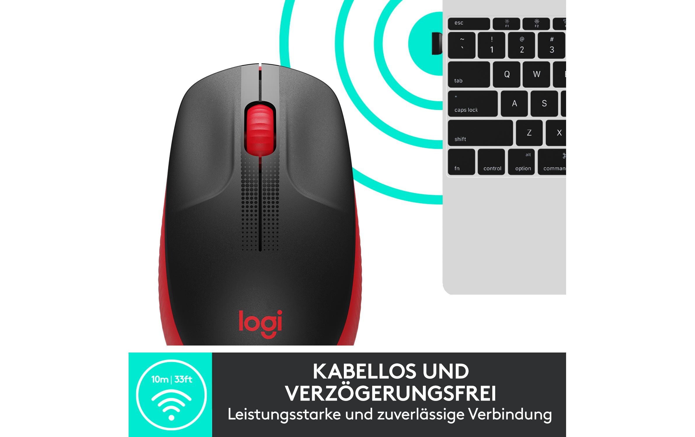 Maus M190 Rot/Schwarz, kabellosUniverselle Arbeitsmaus für alltägliche Büroarbeiten