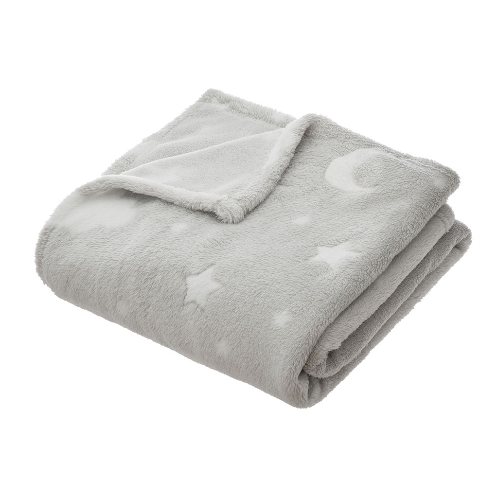 Plaid phosphorescent polyester motif étoiles gris 125x150cm