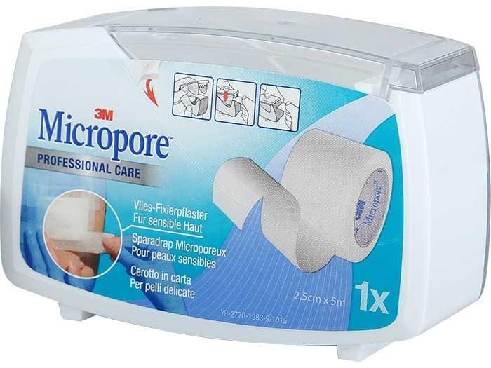 3M Micropore Fixierpflaster Vlies weiss mit Dispenser 2.5 c Zur Fixation von Wundauflagen