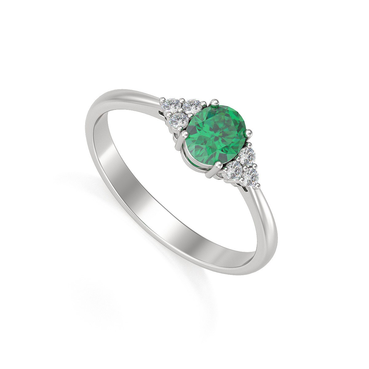 Bague ADEN Or 585 Blanc Emeraude et diamants 2.20grs