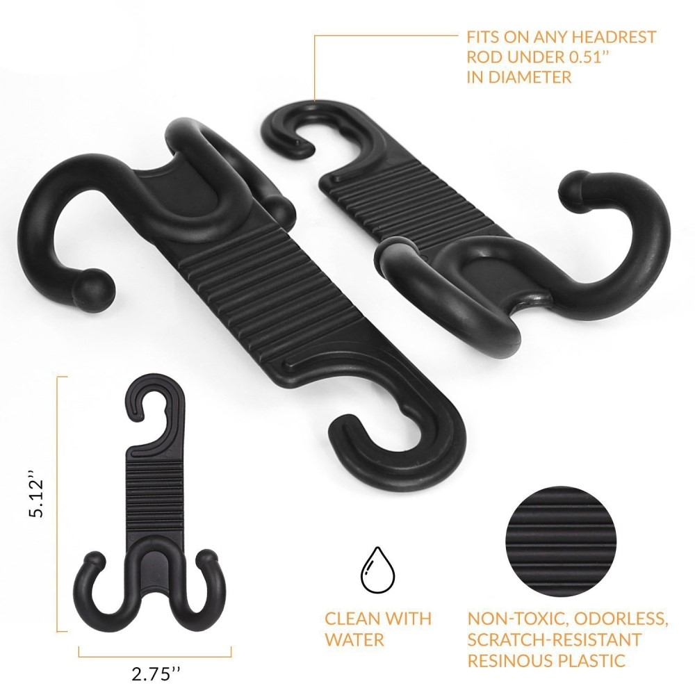 (2er Set) Universal Kopfstütze Organizer Halter Haken für Taschen - Schwarz