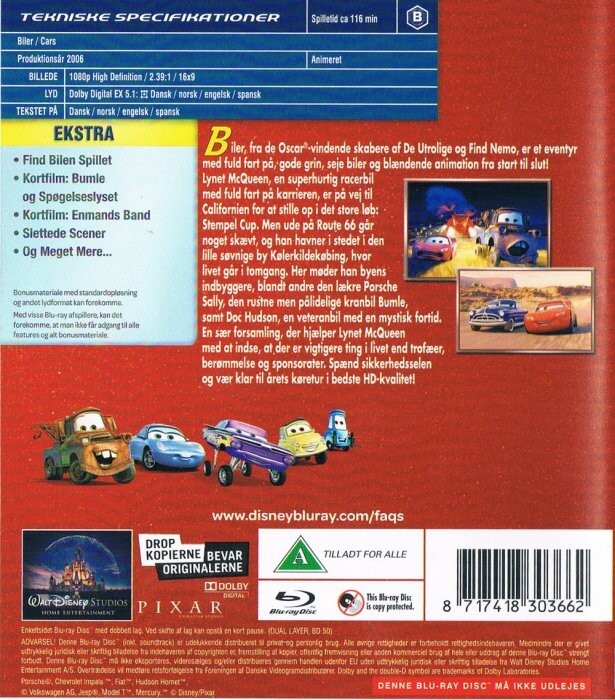 Disney Biler / Cars - Disney Pixar - Blu-Ray