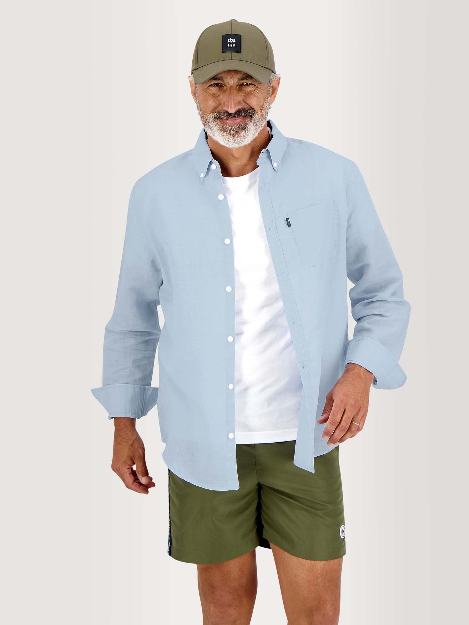 Chemise Homme Manches Longues Lin\/Coton Bleu Clair