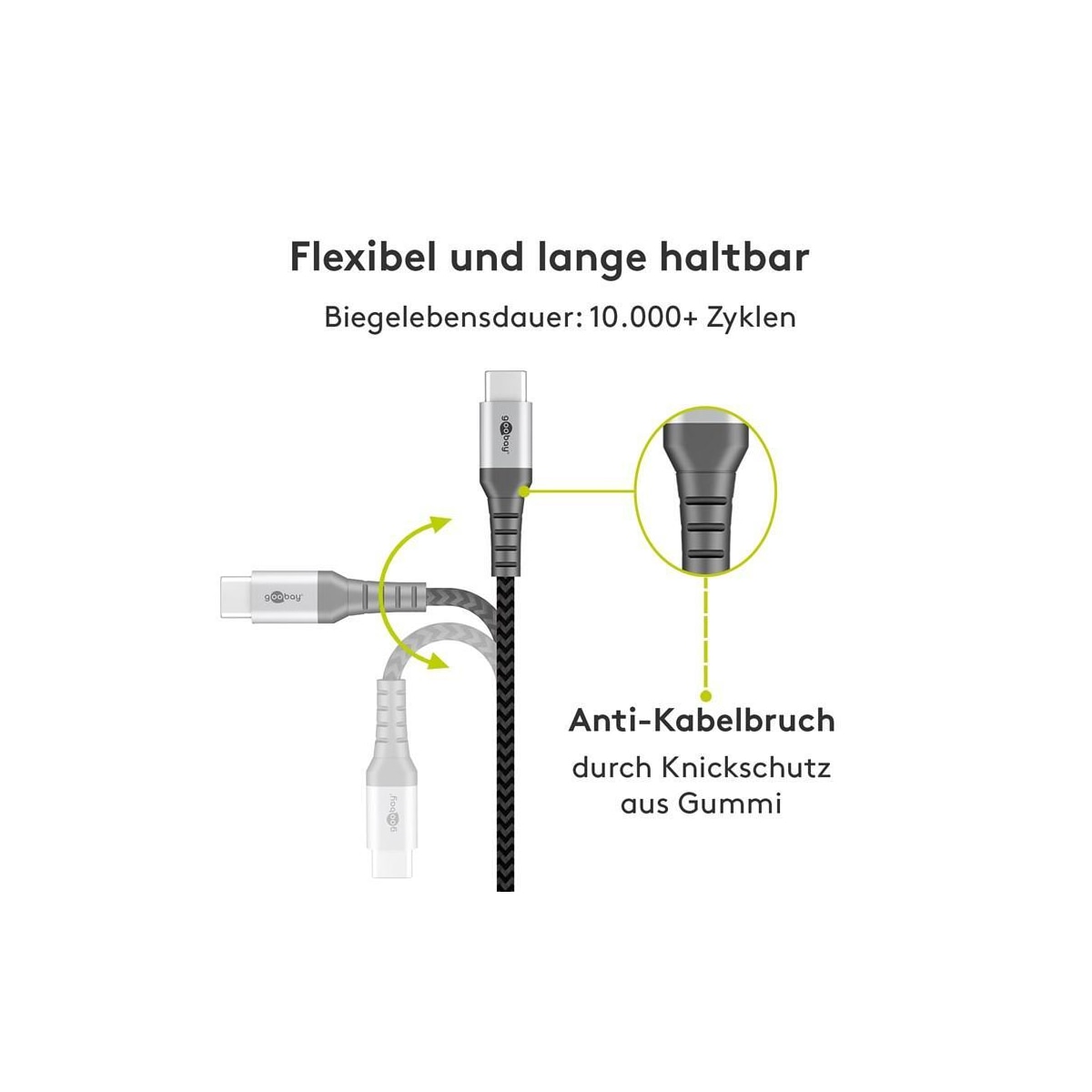 Goobay USB-C ™ til USB-A Tekstilkabel med metallplugger (Space grå / sølv) 2 m