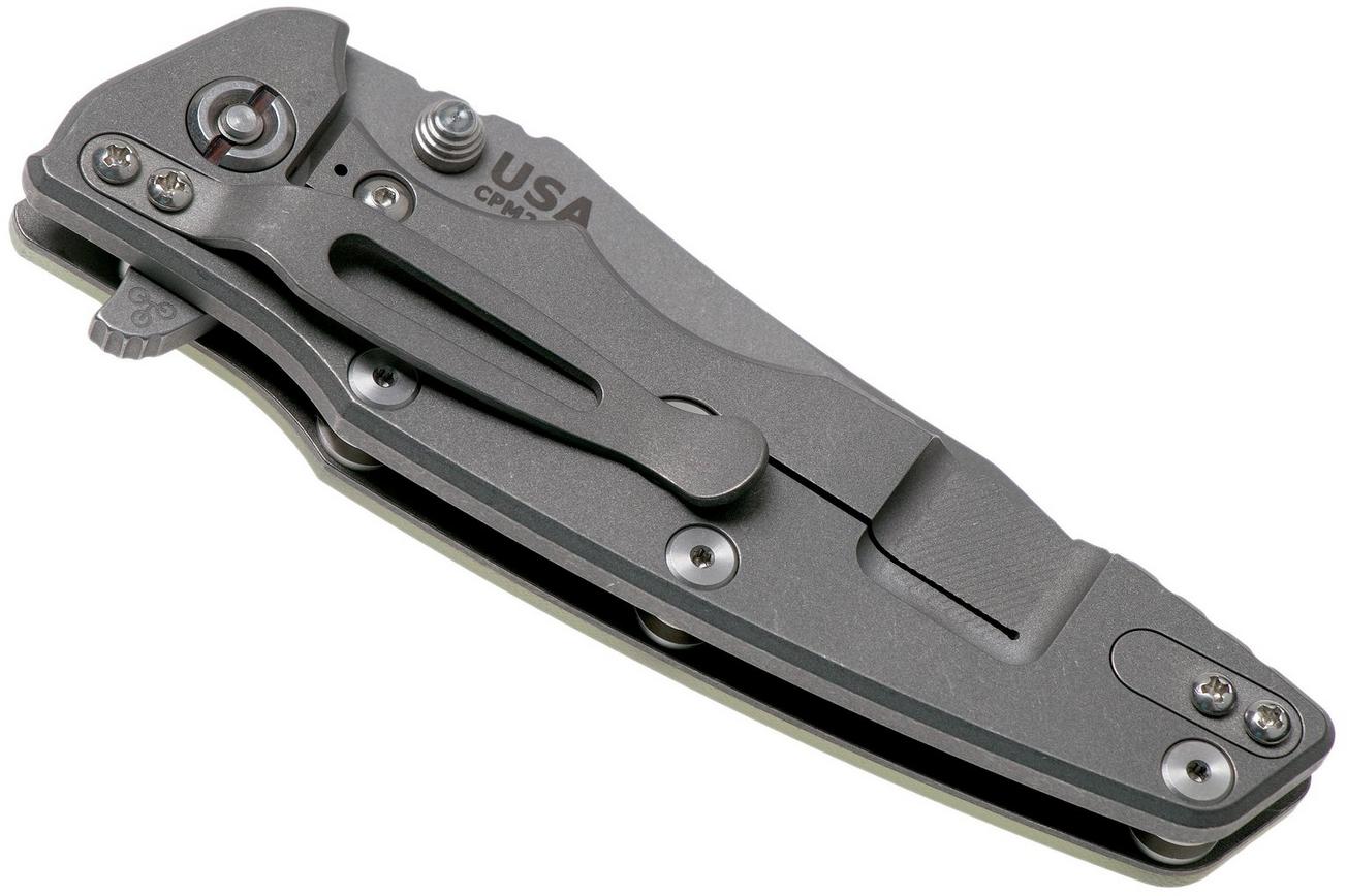Rick Hinderer Eklipse 3.5” Tanto, CPM 20CV Working Finish, Translucent Green G10 zakmes