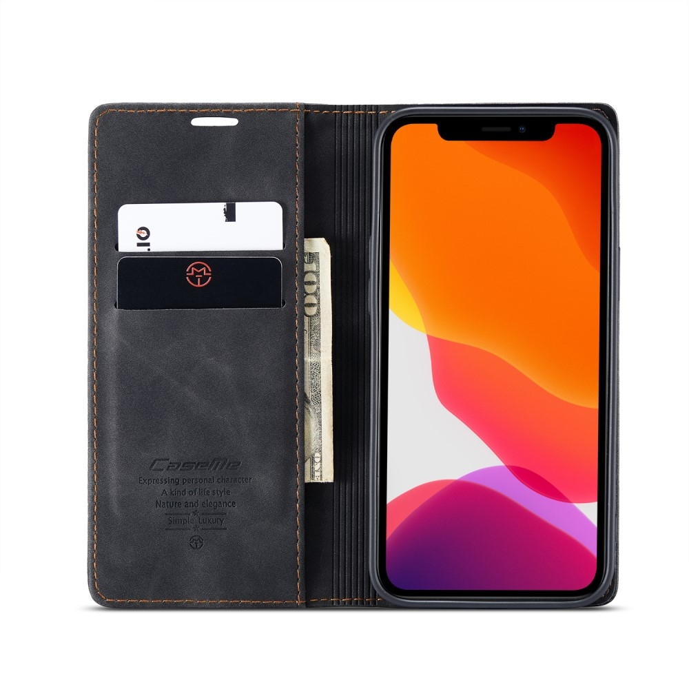 iPhone 12 / iPhone 12 Pro Leder Tasche Flip Wallet Etui mit Kartenfächern - Schwarz