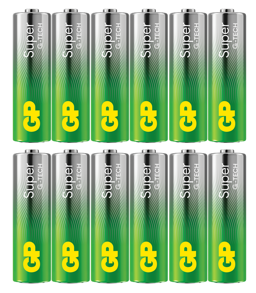 GP - Super Alkaline AA Batterier, 15A/LR6, 1,5V, 12-Pakke