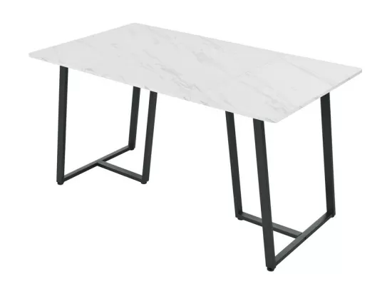 Table à manger 140x80 cm - structure en métal - placage à motif de marbre - Blanc & Noir