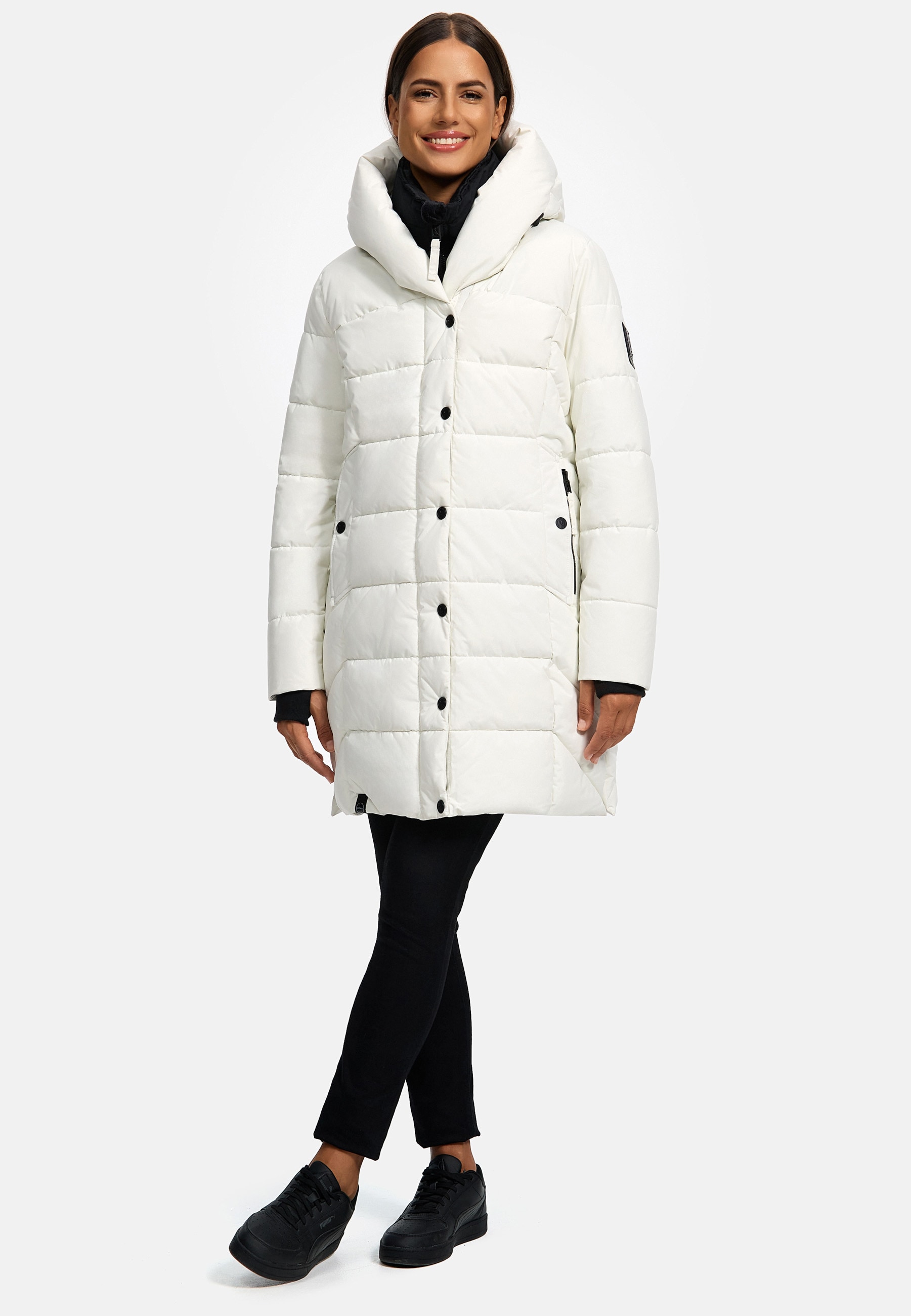 NAVAHOO Damen Winter Steppmantel Stepp Jacke Mantel Parka mit Kapuze Knutschilein