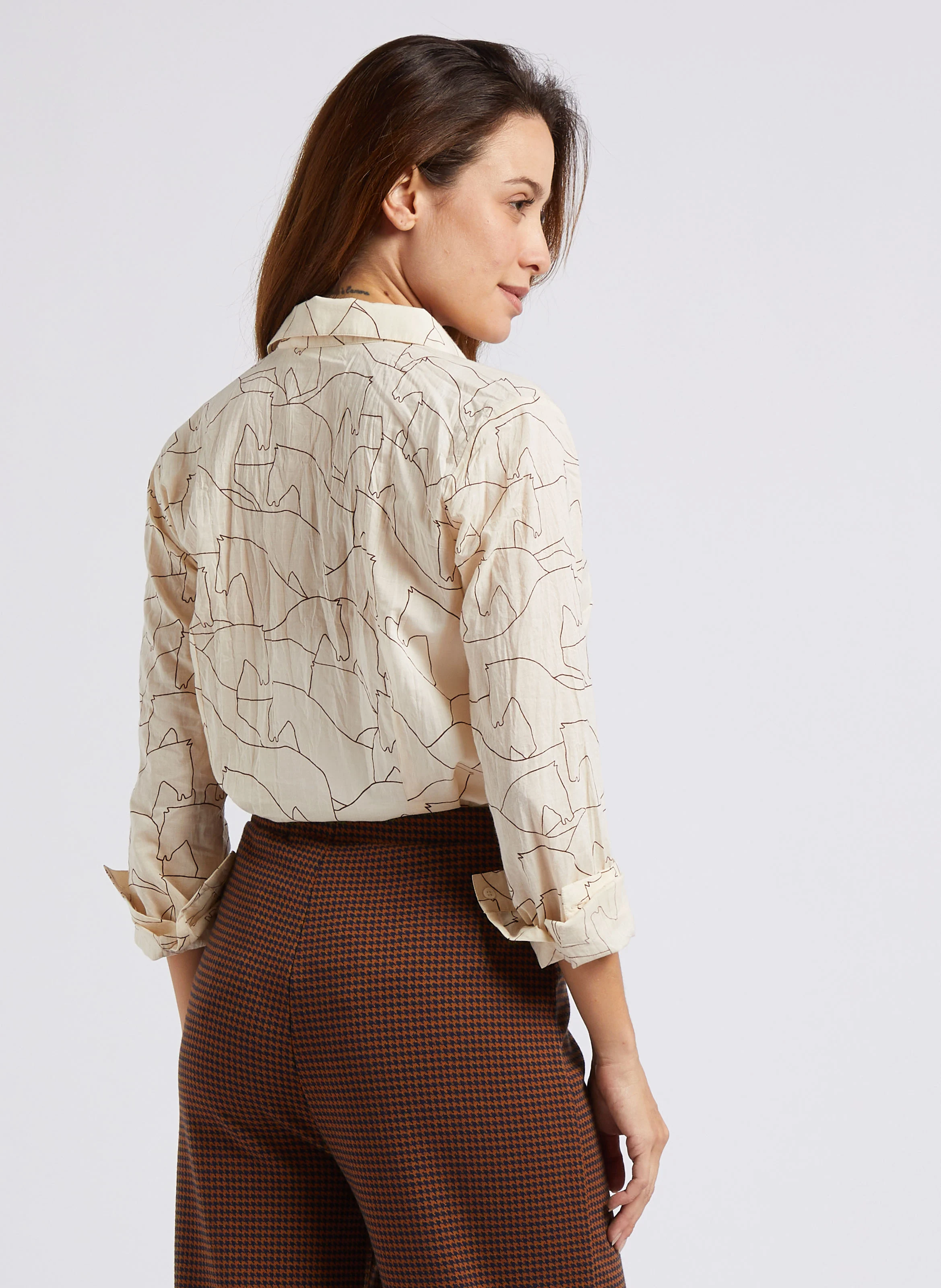Chemise col classique imprimée en coton | Beige