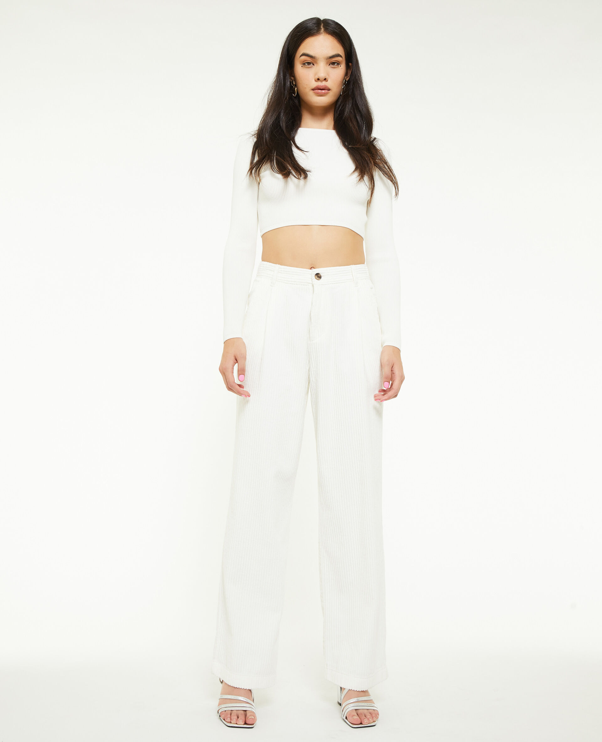 Pantalon velours droit avec pinces - Blanc