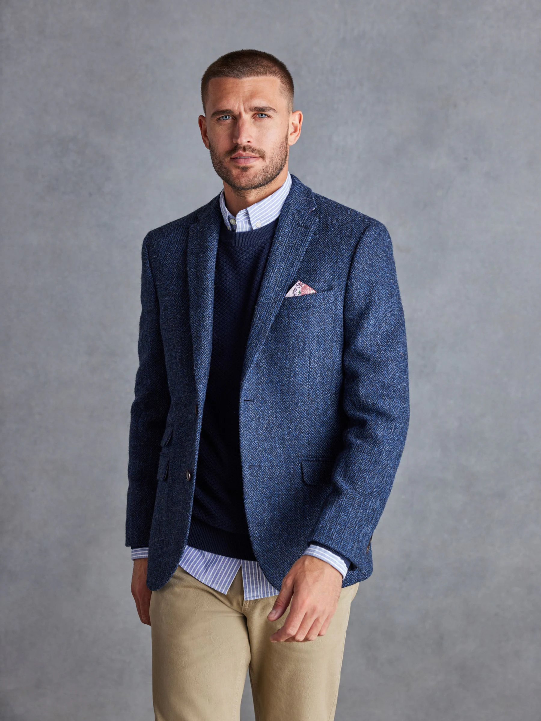 Blauw - Signature - Harris tweed Britse wollen blazer