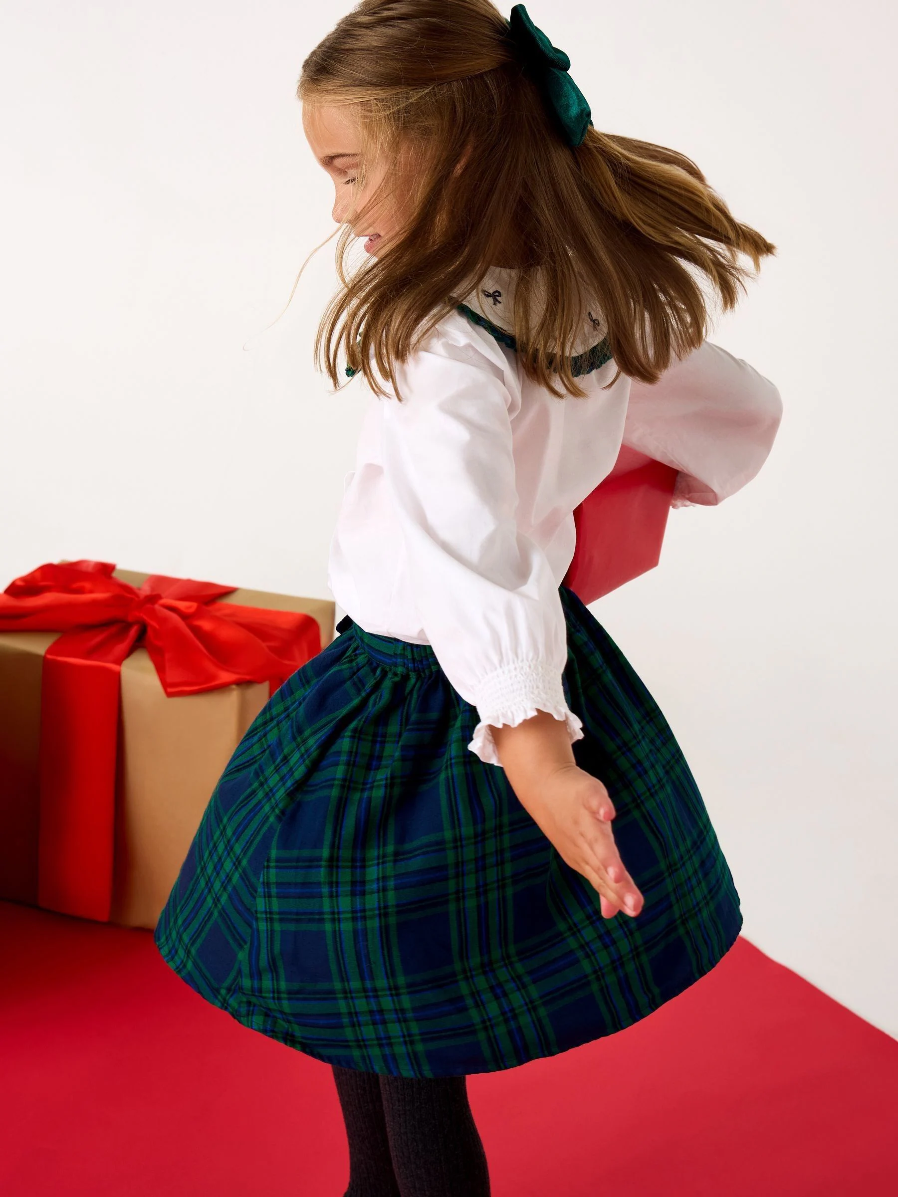 JoJo Maman Bébé Blouse & Tartan Skirt Set