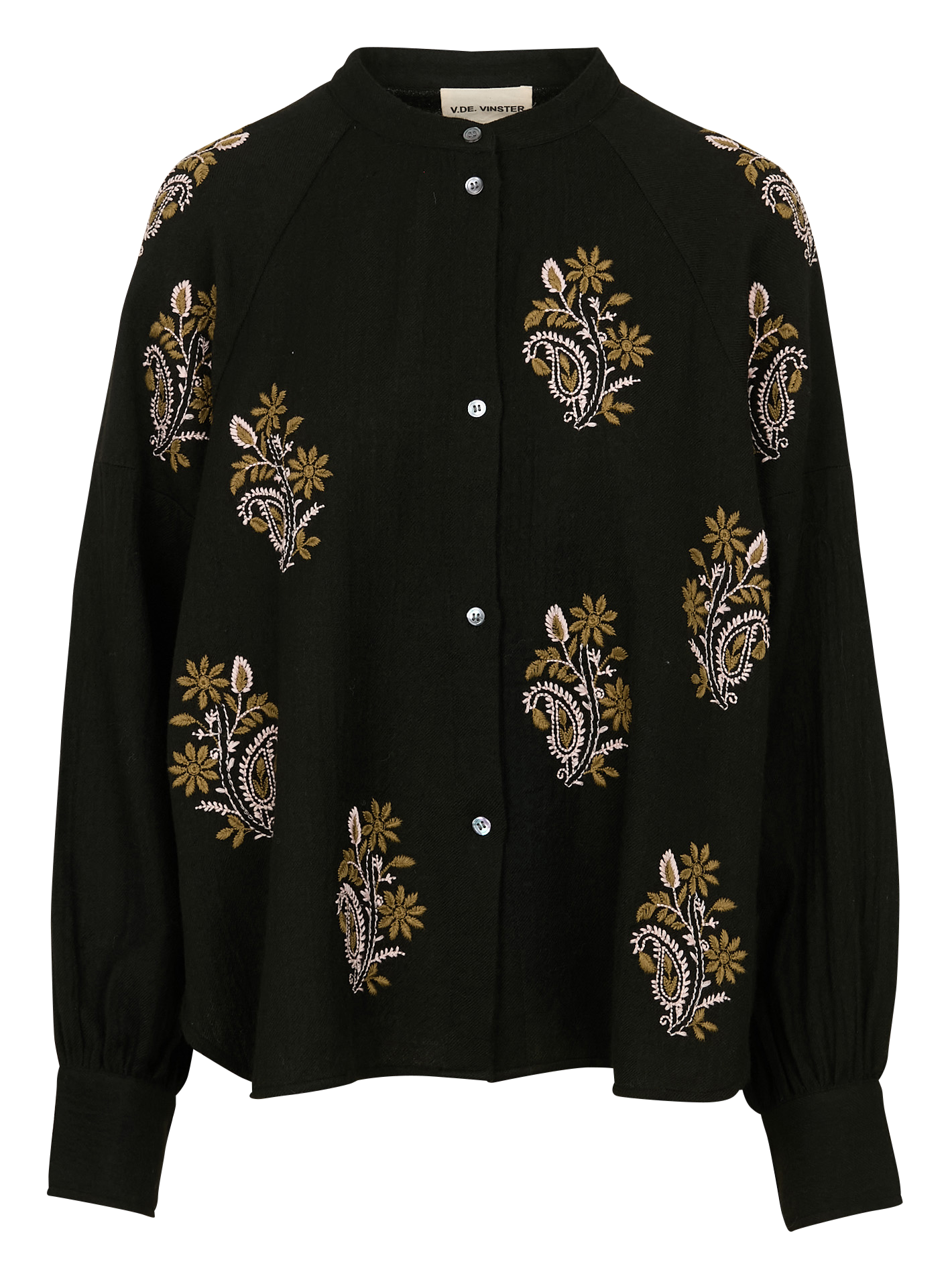 HIPPY - Blouse ample col rond brodée en coton | Noir