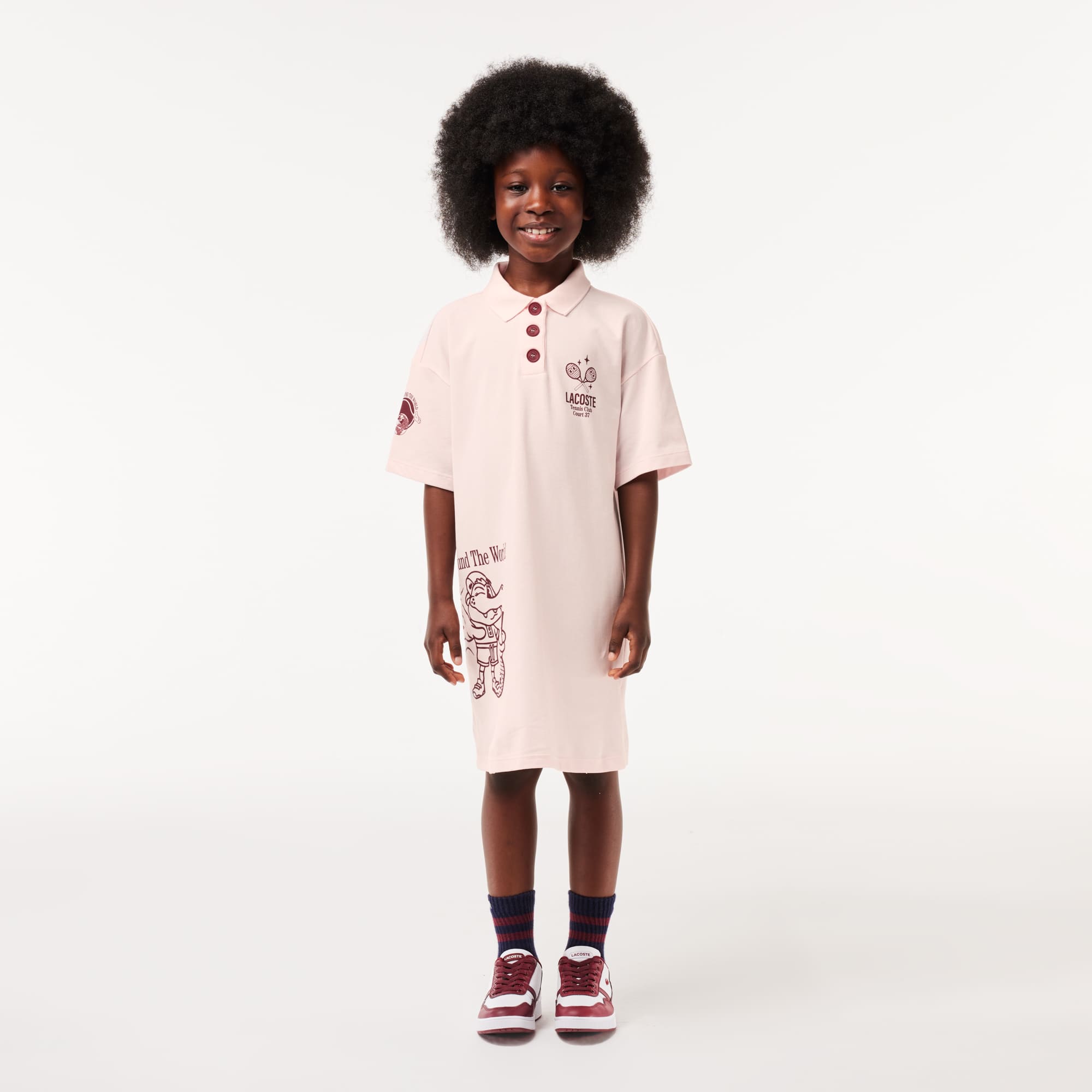 Robe avec imprimé graphique en coton Pantalons & Robes - Rose - Lacoste - Fille