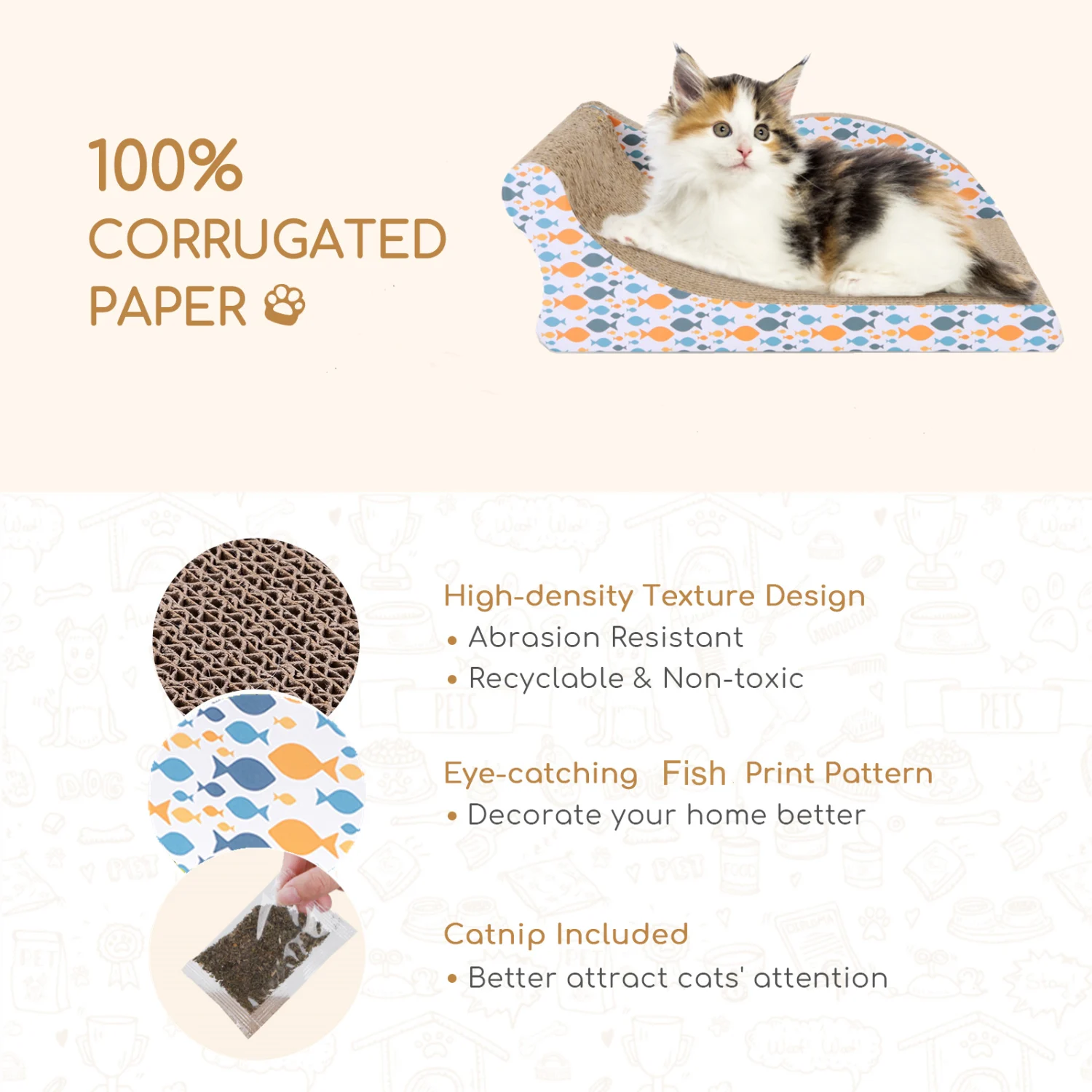 Arranhador de papelão Nobleza com catnip, brinquedo para gatos grandes, 2 em 1: arranhador e suporte de descanso em formato de sofá, 45 x 28 x 16 cm