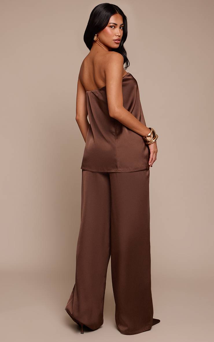 Chocolat Pantalon Large En Satin Ensemble Coordonné
