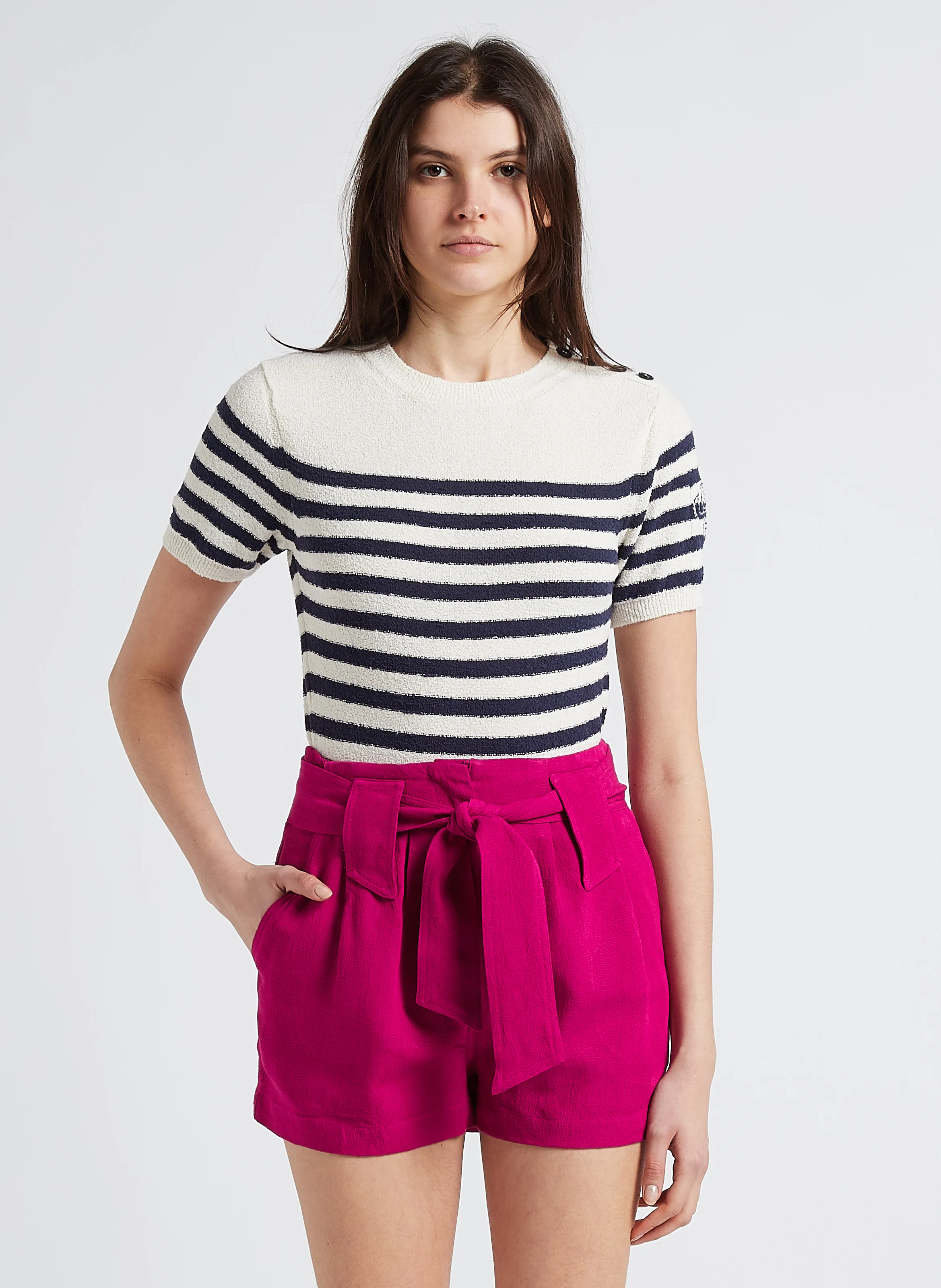 PERMANENT - Pull marinière à col rond droit | Bleu