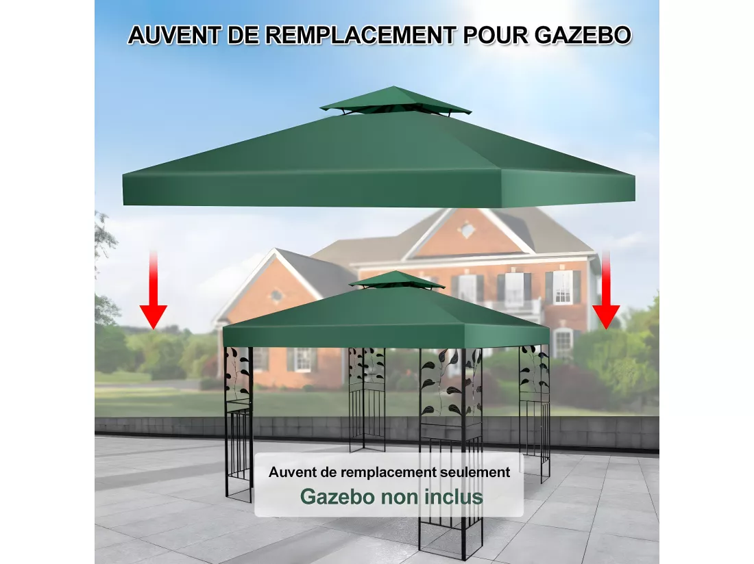 Toile de Rechange en Plastique et vinyle Impérméable de Jardin pour Pavillon Tonnelle 3 x 3 M Vert