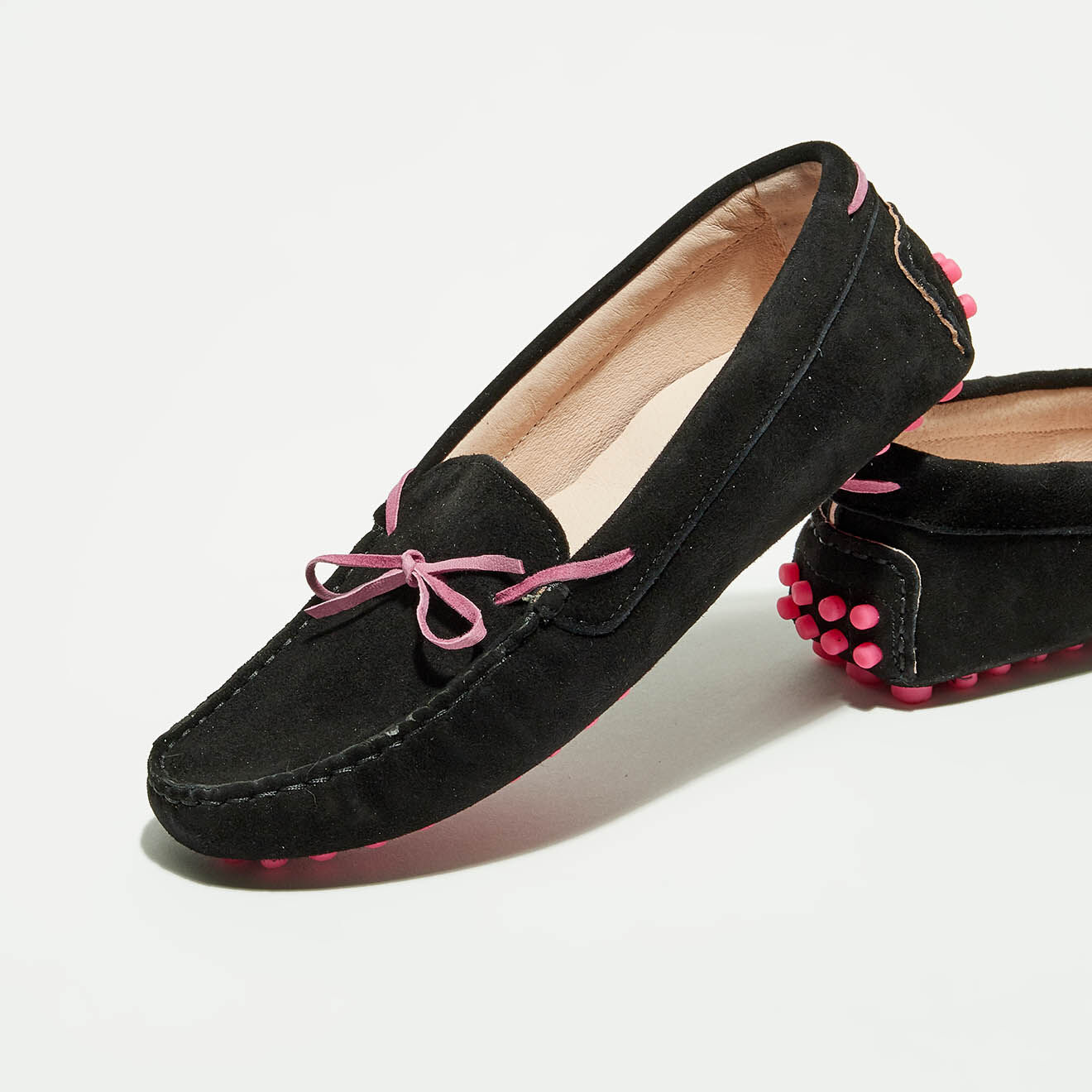Flavio Création Mocassins en Velours de Cuir Mariela noir/rose