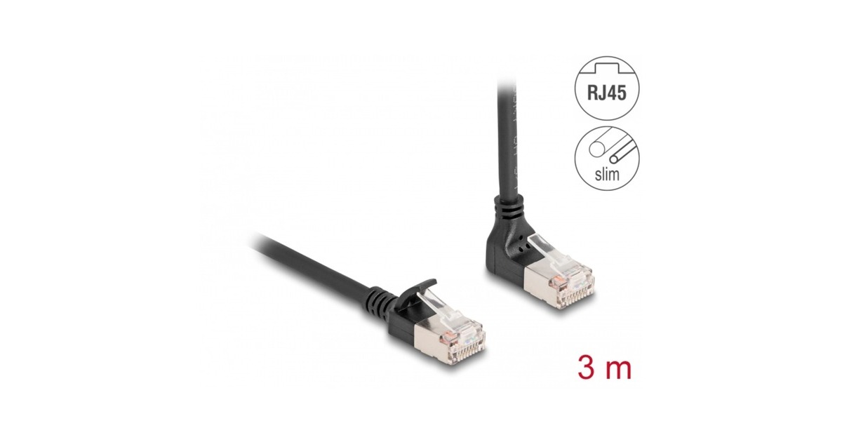DeLOCKRJ45 Network Cable Cat.6A S/FTP Slim 90° upwards angled / straight 3 m kabel  (Zwart)