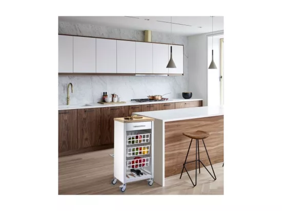 Desserte de cuisine, Chariot de rangement - couleur Blanc, Inox, Orme - 93*48*34 cm - KARA]