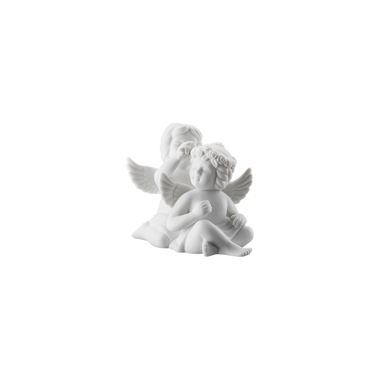 Angels Weiss matt Engelpaar mit Blumenkranz