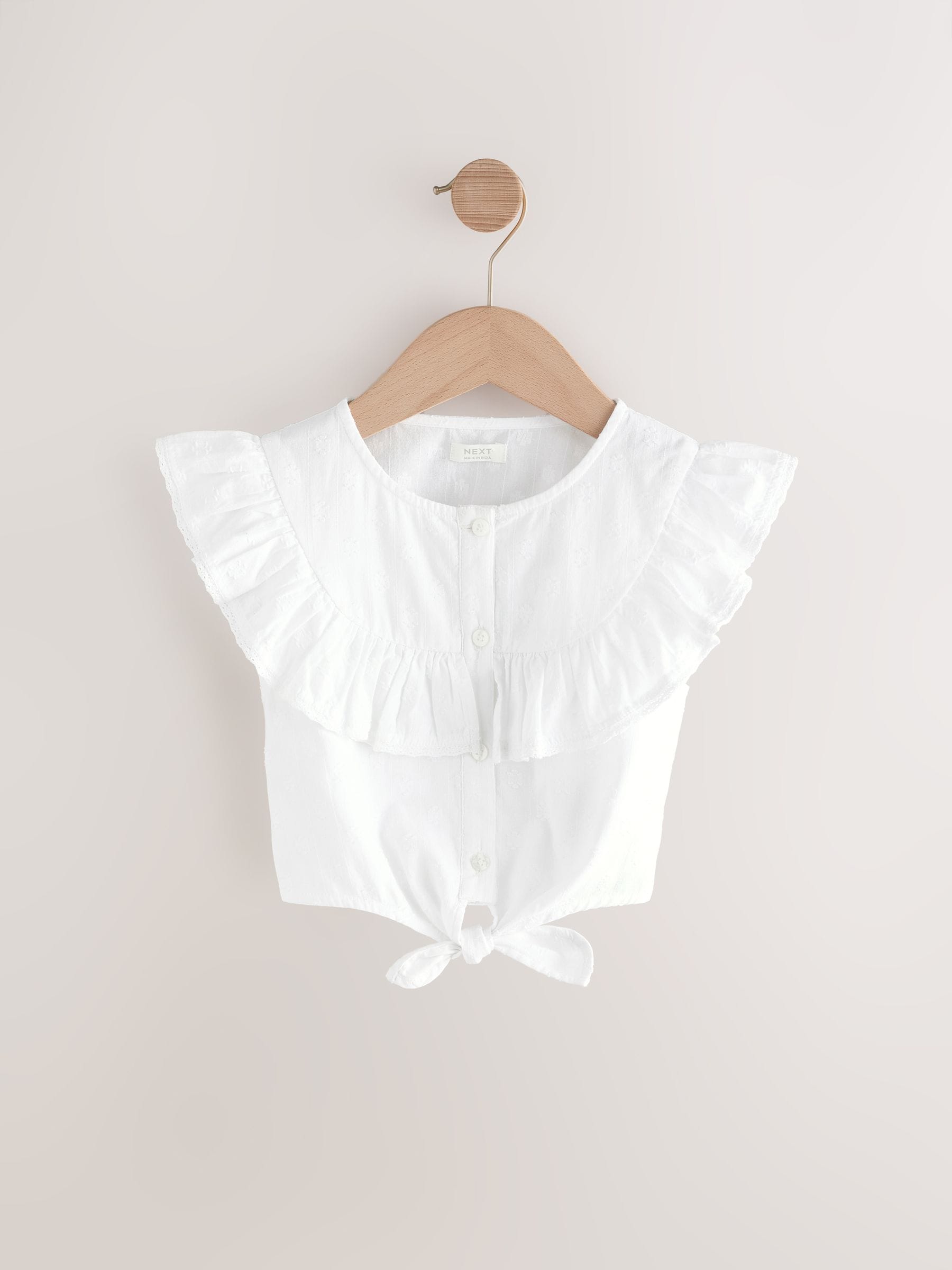 Wit - 100% katoenen blouse met strik aan de voorkant (3 - 16 jr)