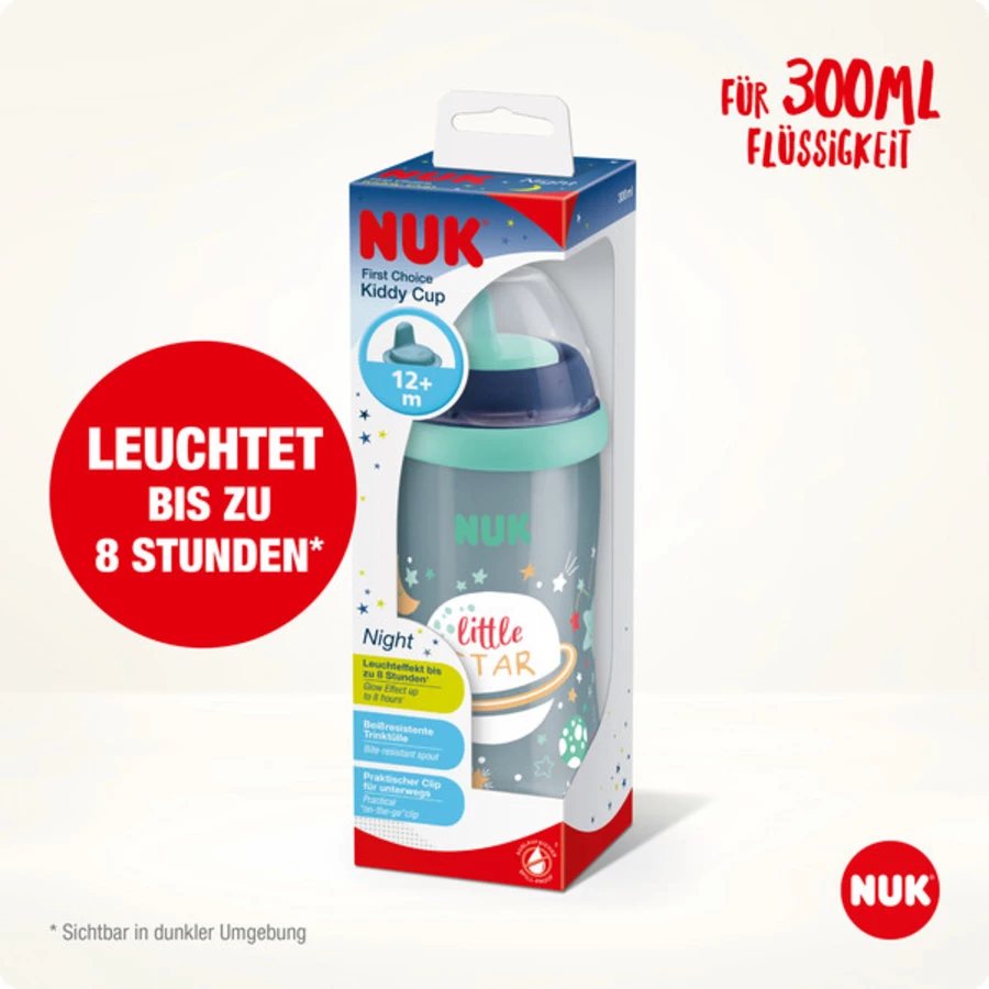 NUK Trinkflasche Kiddy Cup Night 300 ml, blau
