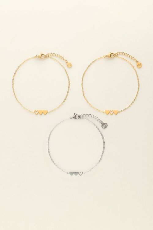 Armbanden set hartjes twee goudkleurig en zilverkleurig