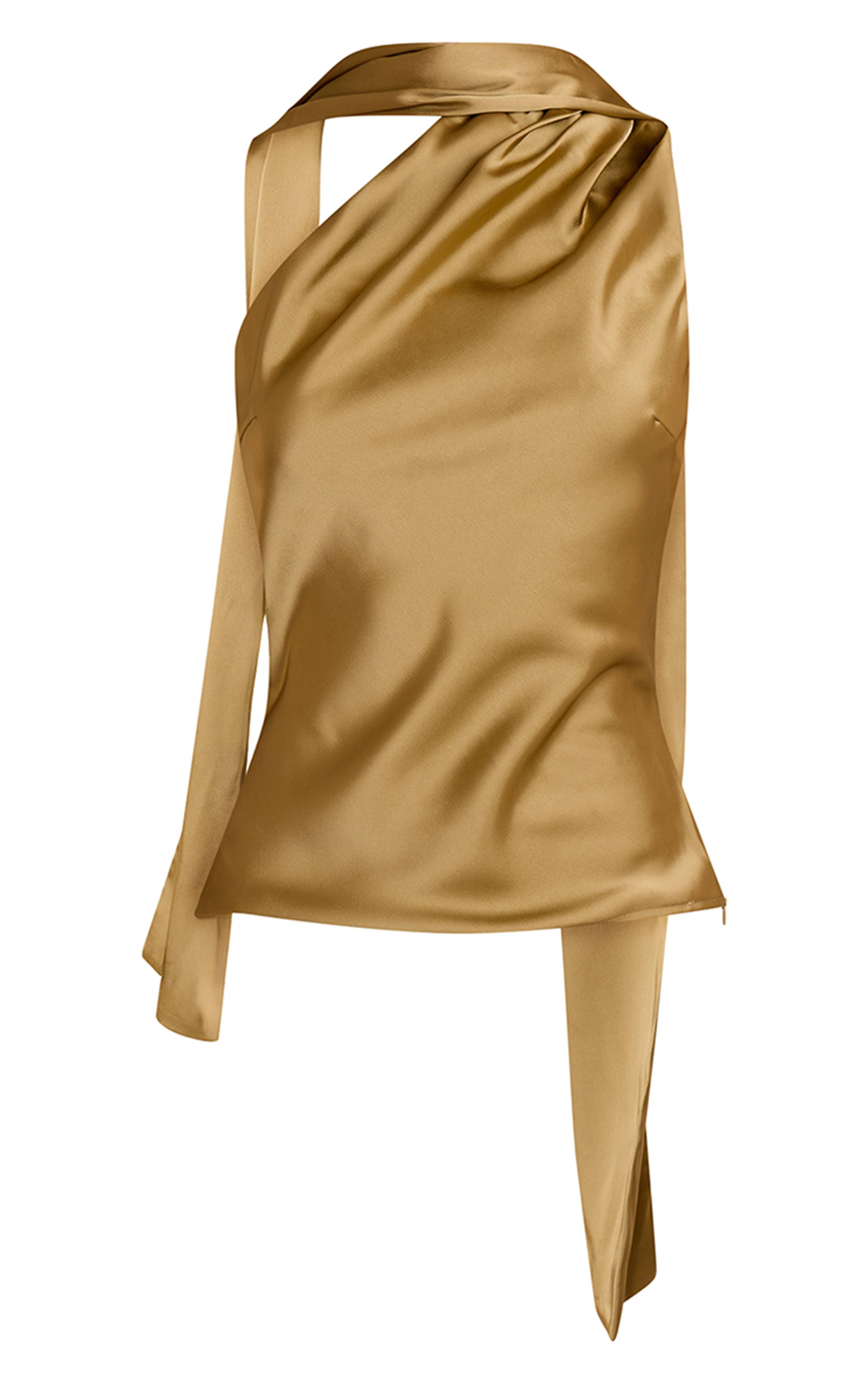 Vert Olive Top En Satin À Détail Foulard Asymétrique