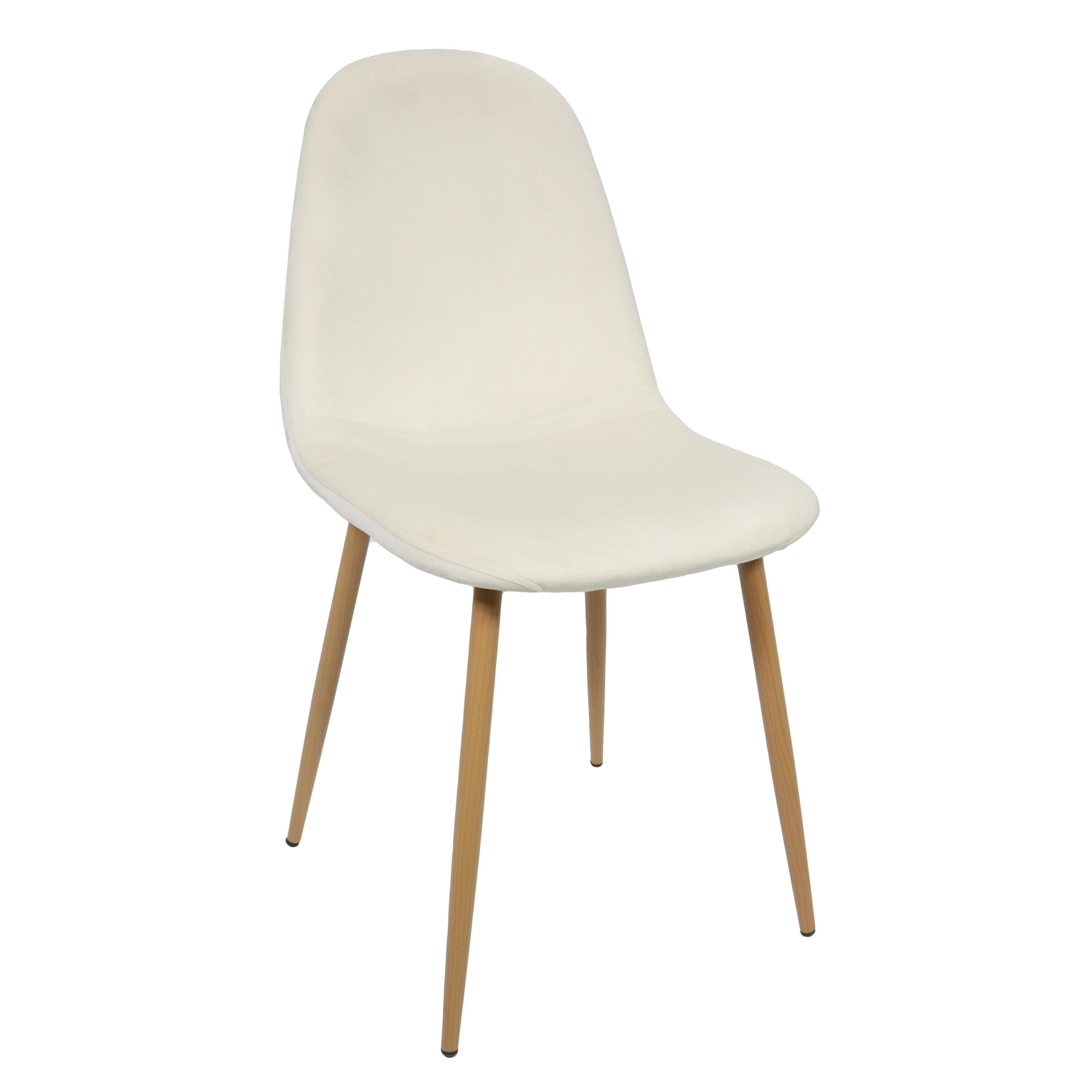 TONIA CHAISE VELOURS BLANC PIEDS BOIS