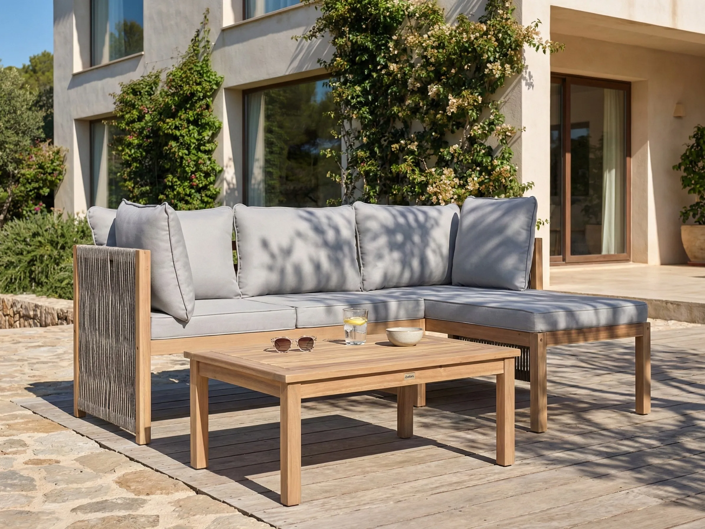 Tuin hoekloungeset met tafel 3-zits ARABBA linkszijdig Gecertificeerd acaciahout Grijs