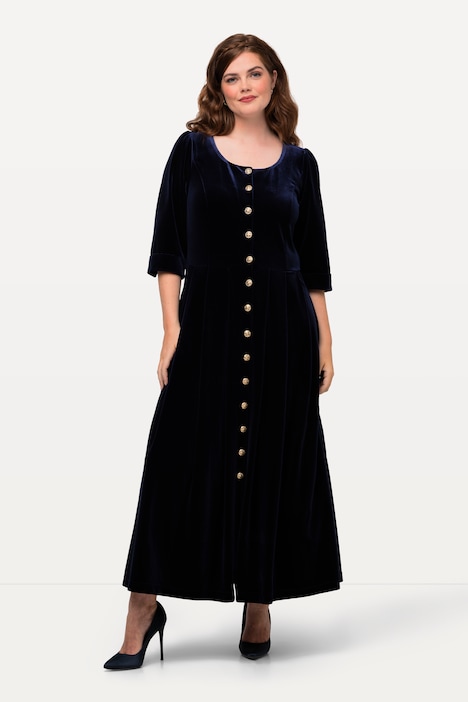 Trachten-Samtkleid, Prinzessnähte, Rundhals, 3/4-Arm