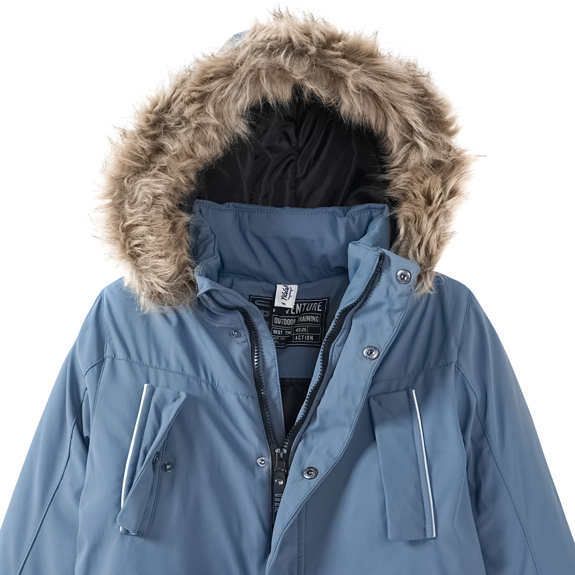 Yigga Jungen Winterjacke mit abnehmbarem Fellimitat blaugrau