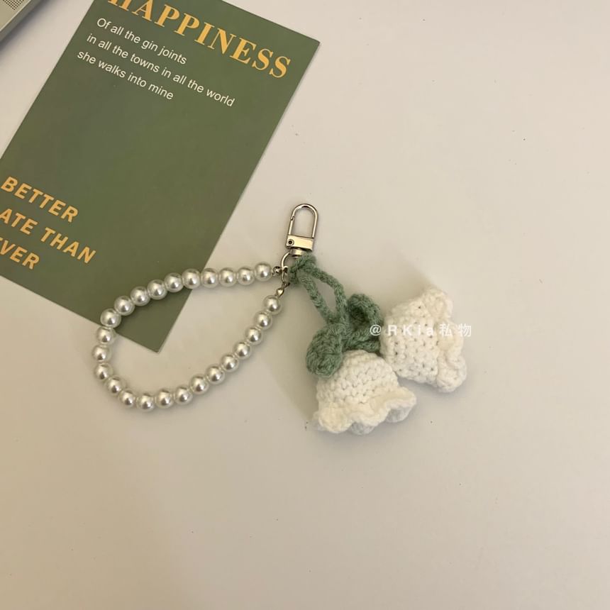 Minbrogy - Sleutelhanger met gebreide bloemen/imitatieparels (verschillende ontwerpen)
