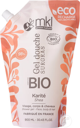 MKL Green Nature Gel Douche Surgras Karité Bio Eco Visage/Corps/Cheveux Recharge 900ml