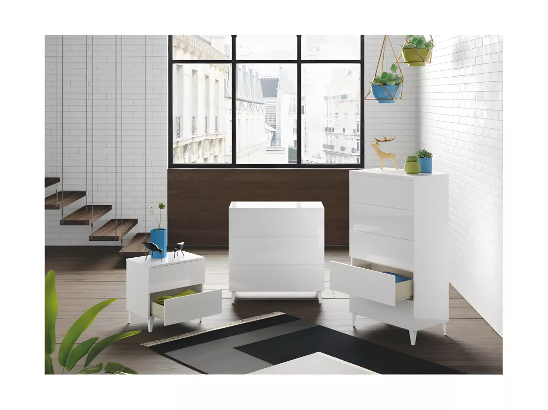 Commode 5 tiroirs Blanc - CHORA - L 61 x l 40 x H 117 cm