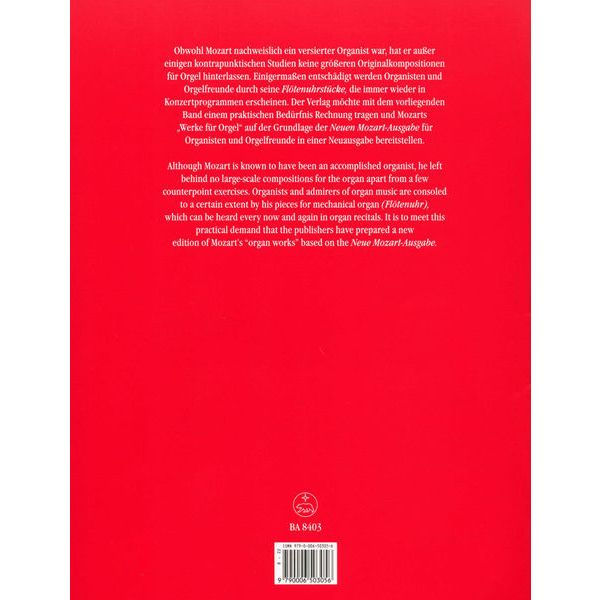 Bärenreiter Mozart Werke for Orgel