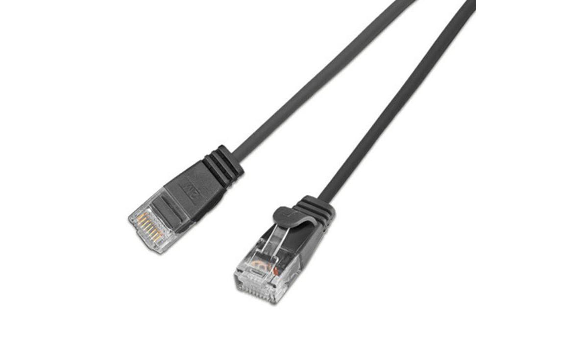 Slimpatchkabel RJ-45 - RJ-45, Cat 6, UTP, 5 m, SchwarzLightpatchkabel rund, ungeschirmtes Twisted-Pair-Kabel (U/UTP) mit Klinkenschutz
