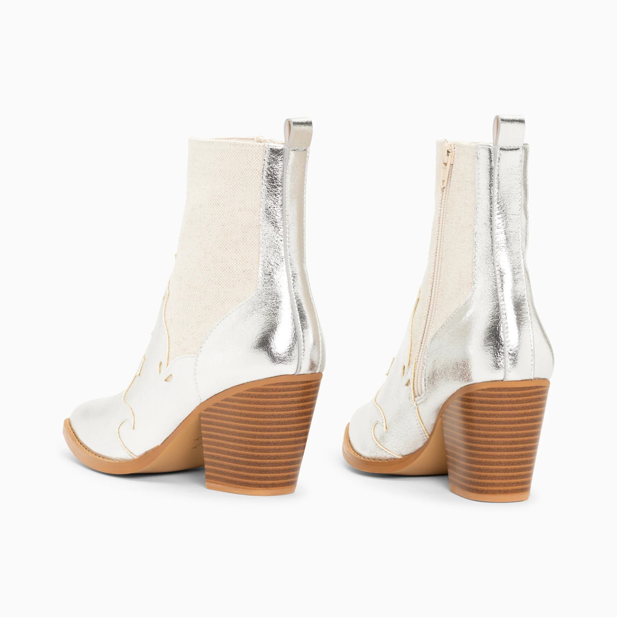 Bottines-Bottines santiags Kelsey bi-matière beige et argent