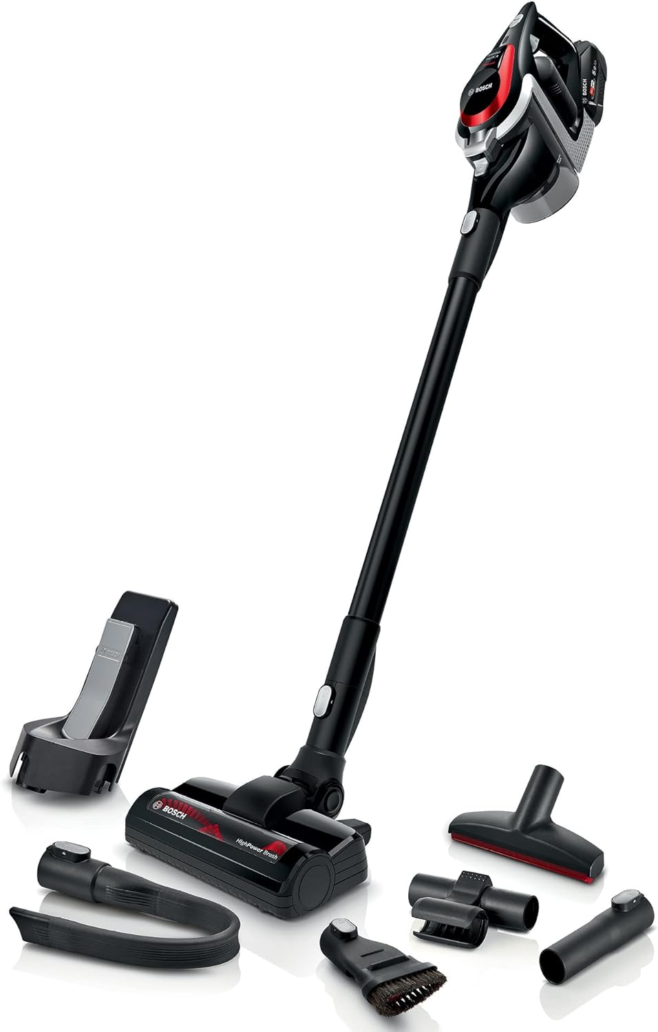 Bosch Akku-Staubsauger Unlimited Serie 8 ProPower BSS81POW1, kabelloser Handstaubsauger, beutellos, Hygiene-Filter, hohe Saugleistung, Lange Laufzeit, XXL-Polsterdüse, Fugendüse, schwarz