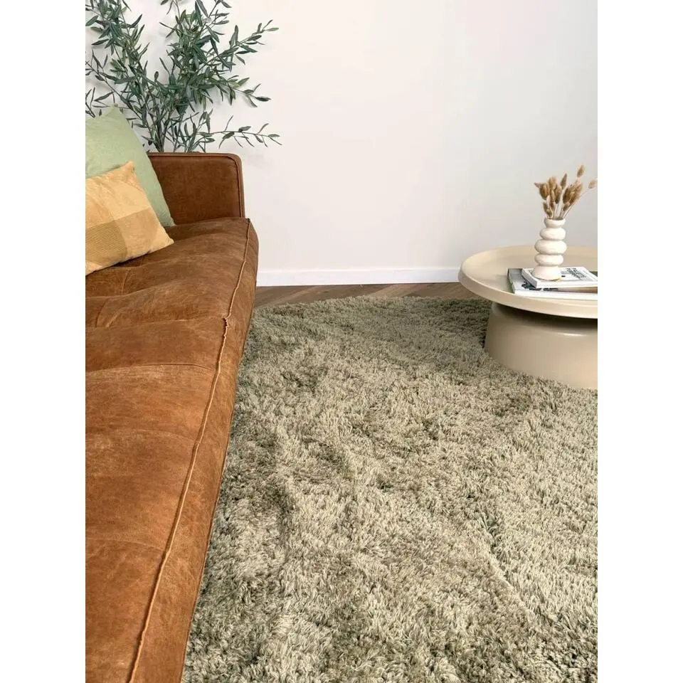 Interieur05 rond hoogpolig vloerkleed polyester Pilo groen - 290 x 200 cm