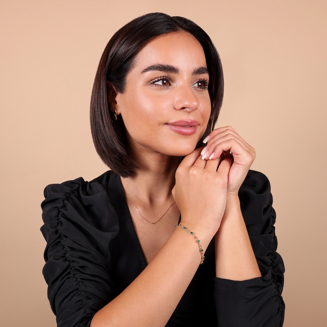 Armband 750/18 K Roségold mit Smaragden