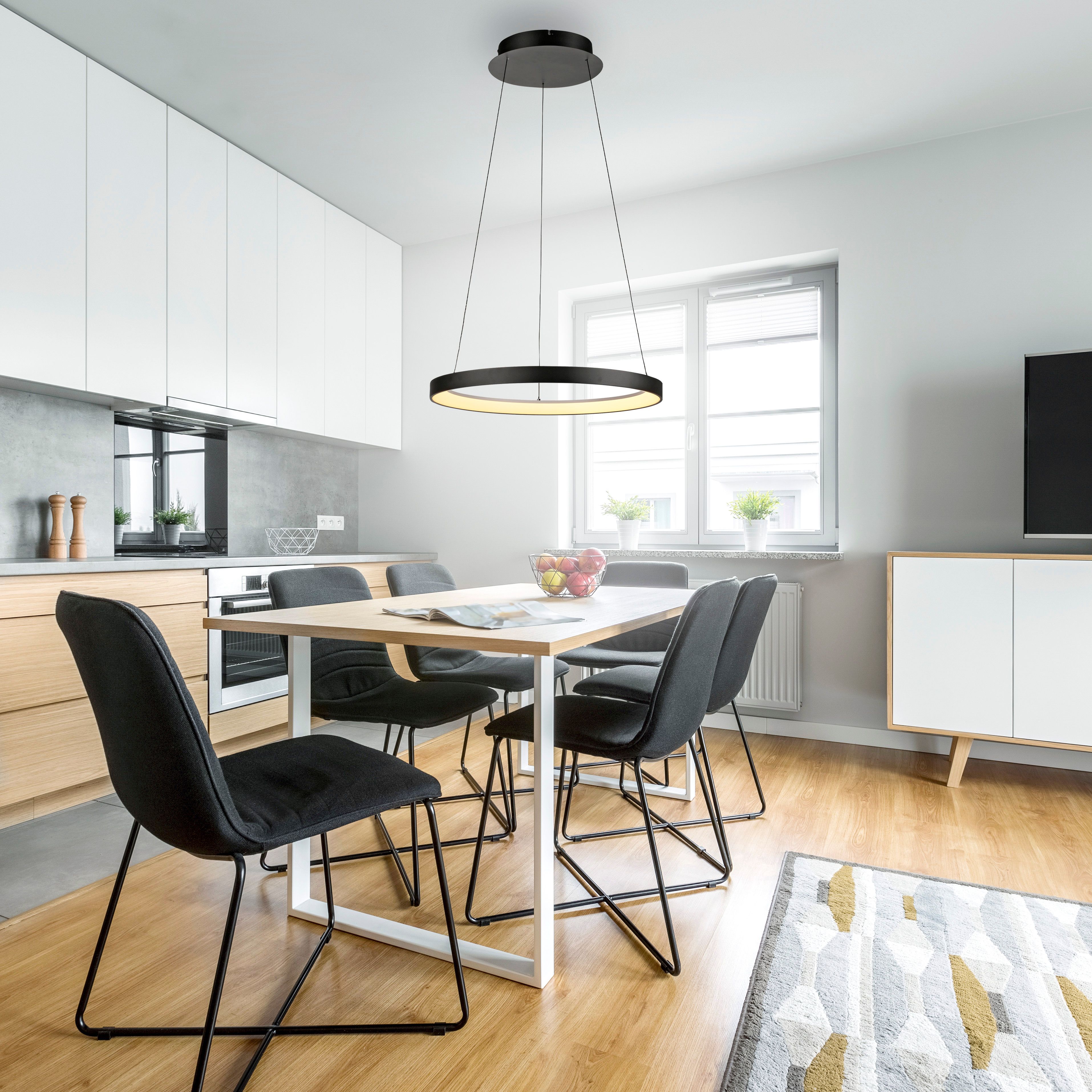 Design hanglamp zwart incl. LED dimbaar easylift - Hoop