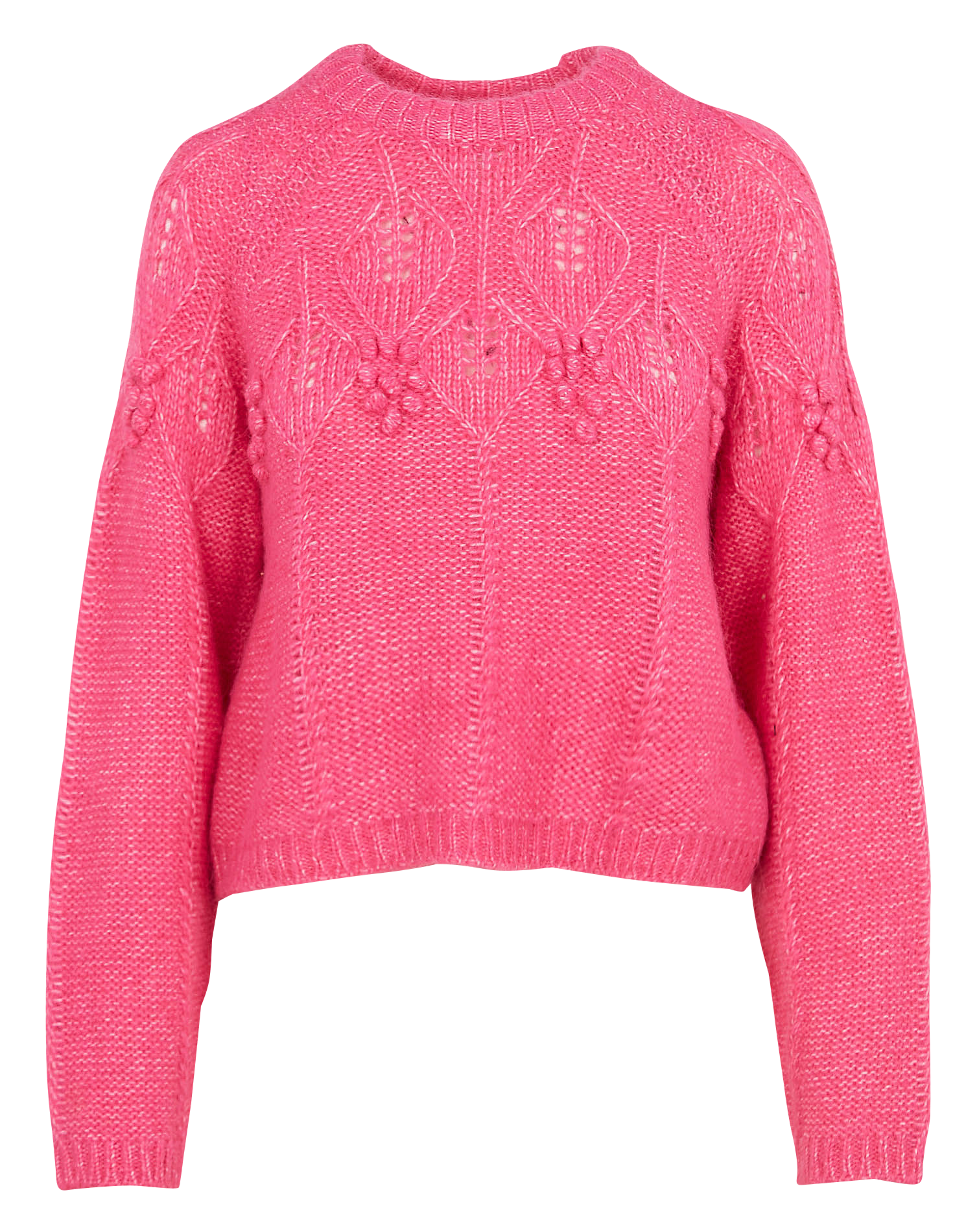 Pull col rond ajouré en maille mélangée| Violet